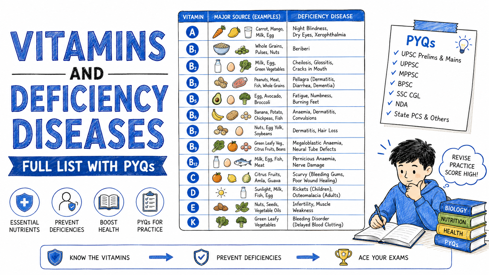 Vitamins and Deficiency Diseases — Full List with PYQs