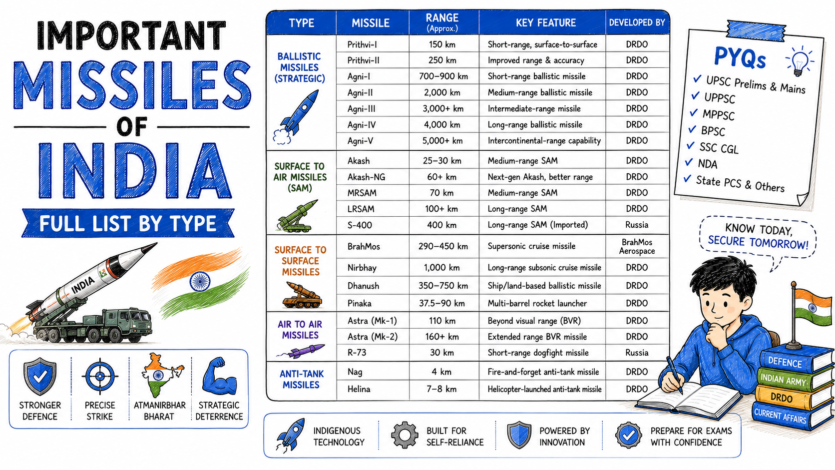 Important Missiles of India — Full List by Type with PYQs